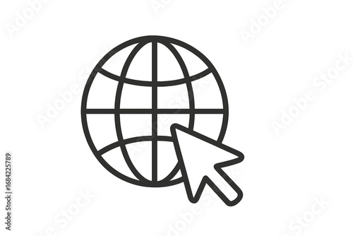 Go to web line icon. Internet globe and mouse cursor pointer. Website symbol, click for homepage, www address. Global network, online communication, internet surfing concept.