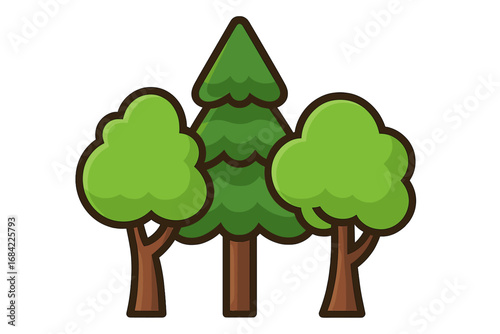 Cartoon Tree Forest Icon Set for Websites, Books, Cards, and Apps with Transparent Background – Vector Illustration of Pine and Deciduous Trees in Green Shades