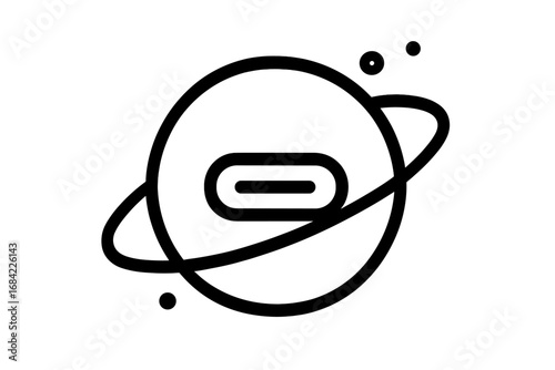 Minus Symbol Inside Planet Outline Icon, Space-Themed Graphic Design Element for Apps, Advertisements, Branding, Web Use, Cartoon Style Vector Illustration, Transparent Background
