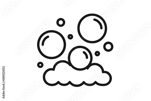 Bubble and foam outline icon. Vector line art illustration of soap suds and lather for cleaning. Simple minimalist symbol for hygiene, cosmetics, or fizzy pop concepts.