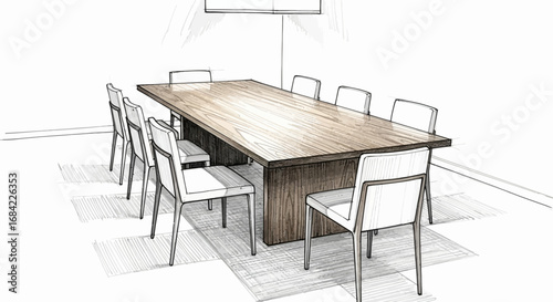 Elegant dining space rendering showcasing table and chairs in a room