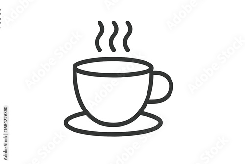 Simple linear coffee cup icon, editable stroke, minimalistic line pictogram for design, cards, apps, banners, social media posts, vector cartoon illustration, transparent background