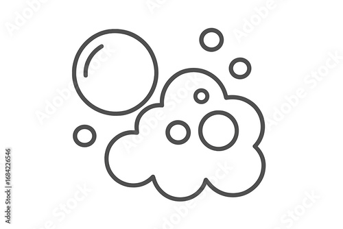 Soap bubbles and foam line icon. Vector illustration of suds. Symbol for cleaning, washing, laundry. Concept for hygiene, purity, freshness. Effervescent fizzy water.