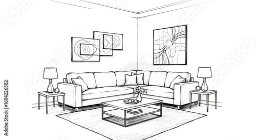 Elegant living space interior design concept featuring stylish furniture