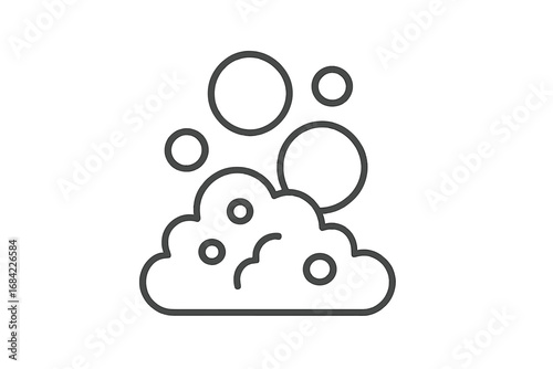 Bubble and foam symbol drawn with a thin line. Vector illustration concept for soap, suds, and lather. Clean, fresh graphic for washing, hygiene, laundry, bath, sparkle.
