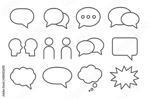 Speech Bubbles Talking Conversation Dialogues Set of Thin Line Icons Editable Stroke Vector Cartoon Illustration for Websites Books Cards Apps Communication Symbols