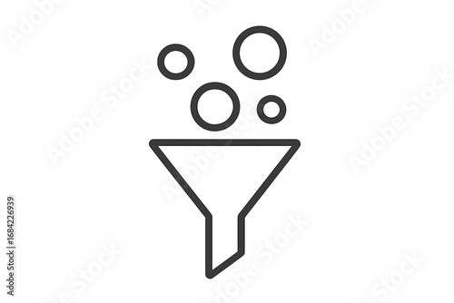 Filter icon, data sorting and processing symbol. Funnel for selection and analysis. Minimalist line art pictogram for web, apps. Vector concept of simplification and conversion.