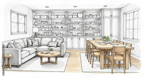 Harmonious blend living and dining room space showcasing stylish home decor