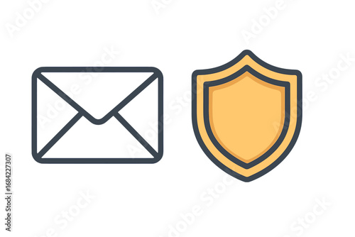 Secure email vector icon concept. Mail protection and data privacy. Shield and envelope symbol for cybersecurity, spam filter, and encrypted message. Antivirus web interface.