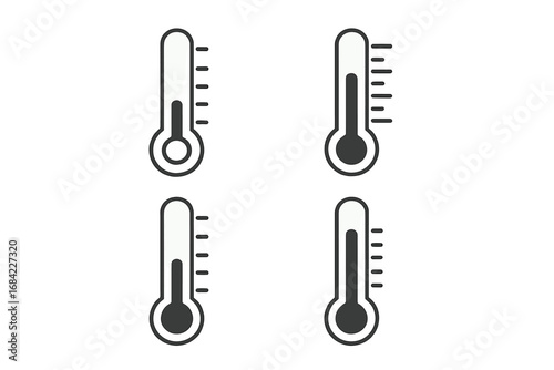 Thermometer thin icon set with editable stroke for web, books, cards, and apps, vector cartoon illustration, transparent background, ordered collection of temperature symbols