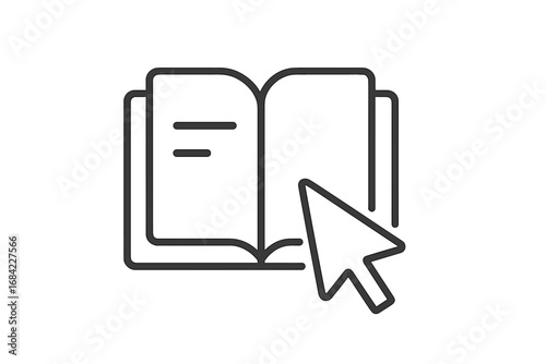 E-learning icon with book and cursor pointer. Online education, digital library, web course concept. Vector symbol for learning, knowledge, study, online manual, or user guide.