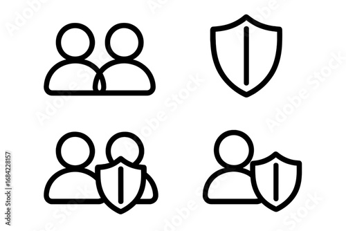 Vector road and mountains with shield icon set for interface design, social media posts, advertisements, protection and safety concepts, transparent background, cartoon style