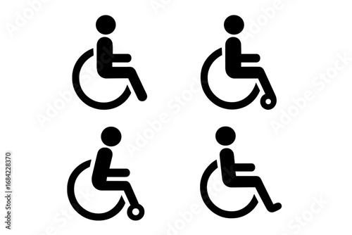 Set of wheelchair icons. International symbol of access. Disabled person pictogram for web and graphic design. Handicap accessibility sign for apps, UI, UX. Invalid logo.