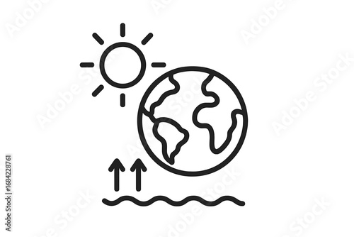 Global warming and climate change concept icon. Planet earth heating from sun and greenhouse effect. Ecology and environment conservation thin line vector illustration for web.
