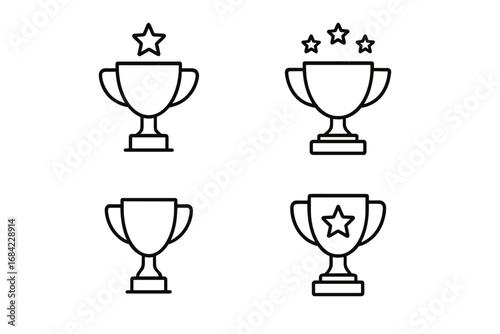 Winning cup simple icon collection, editable stroke trophy vector set, award symbols for infographics, articles, books, flyers, banners, cartoon style, transparent background