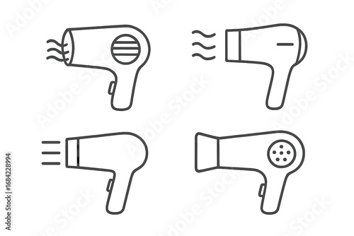 Hair dryer line icon set. Minimalist linear pictogram collection for hairdressing, beauty salon, and hair care. Vector symbols for web, UI, app, and graphic design.