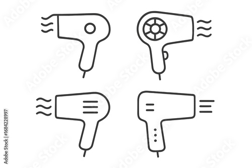 Hair dryer line icon set. Blow dryer outline symbol collection. Hairdressing and barbershop pictogram for web design. Beauty salon and hair care appliance vector illustration.