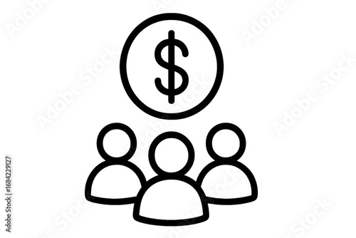 Team salary icon. Employee payroll and wages concept. Business group financing and investment symbol. Corporate budget management. Financial hierarchy vector illustration outline.