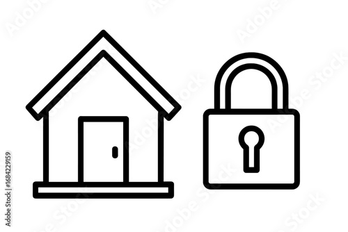 Vector illustration of house and padlock symbol for security concept, home protection, real estate safety, app design, cartoon style graphic, transparent background