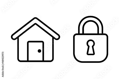 House and Lock Symbols Vector Set, Conceptual Graphics for Security, Home Protection, Safety Icons, Transparent Background, Digital Illustration for Apps and Design