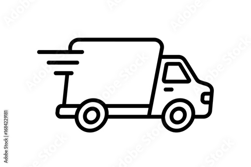 Fast delivery truck icon. Express shipping service symbol. Line art vector for web and apps. Logistics and transportation concept. Quick delivery van moving fast.