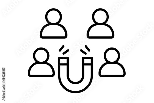 Inbound marketing linear icon. Customer attraction with magnet. Lead generation and client retention strategy. Engaging new audience, followers, and users. Influence concept vector.