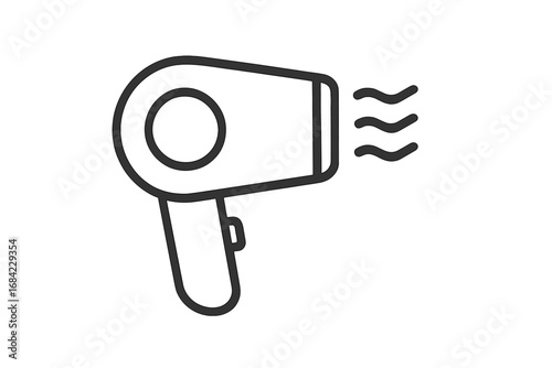 Minimalistic Linear Hair Dryer Icon, Simple Outline Pictogram for Web, Graphic Design, Apps, Banners, Social Media, Cards, Vector Cartoon Illustration, Beauty Tool Symbol