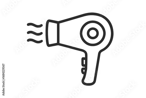 Minimalistic linear hair dryer icon, simple vector pictogram for web, graphic design, apps, banners, social media, cards, and digital content illustration, vector cartoon