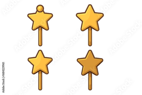 Golden star wand vector icon isolated on transparent background, cartoon magic stick illustration for websites, books, cards, apps, children’s design, fantasy magic tool set