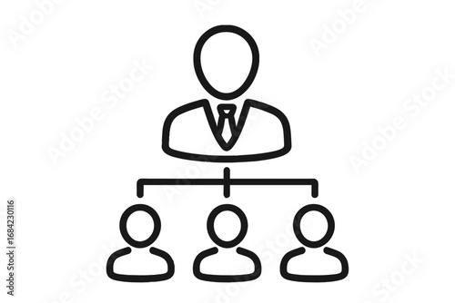 Business hierarchy icon. Corporate organization chart with leader and employees. Management structure, teamwork, and leadership concept. Simple vector pictogram for company workflow.