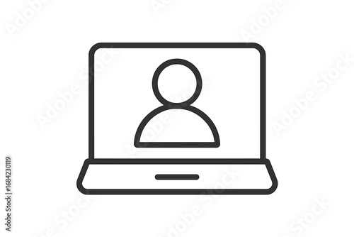 Laptop with user profile icon. Line art for online account, login, personal data, digital identity, social media avatar. Vector illustration for web, ID, user interface, app.