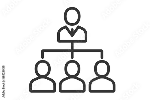 Business hierarchy icon. Corporate organizational chart. Company structure diagram with manager and team. Leadership, management, and teamwork concept. Vector outline symbol.