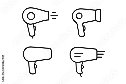 Hair dryer line icon set. Blow dryer symbol collection. Hairdresser, salon, barbershop equipment pictogram. Hair care, styling, beauty appliance outline vector icons for web.