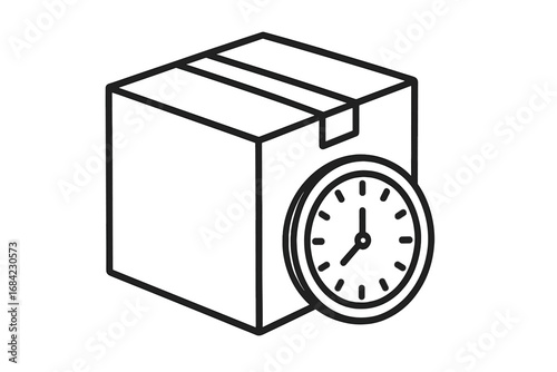 Delivery time concept. Shipping schedule icon. Box with clock. Fast delivery service. Logistics symbol. E-commerce order deadline. Package processing. Express dispatch vector.