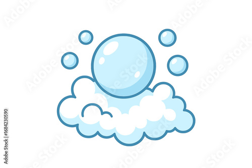 Isolated icon of bubble and foam for graphics, concepts, apps. Vector cartoon illustration of shiny blue soap bubbles. Cleanliness, hygiene, washing, and laundry concept.
