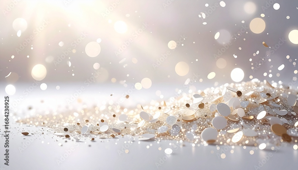 Fototapeta premium パールホワイトのキラキラ紙吹雪が輝く背景イラスト