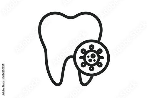 Tooth with Virus Icon, Modern Outline Style Dental Infection Symbol, Bacteria on Tooth Vector Cartoon, Dental Health Concept, Transparent Background Graphic, Design Element for Apps and Social Media