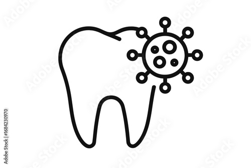 Tooth with Virus Icon, Modern Outline Style Vector, Dental Infection Symbol, Dental Healthcare, Virus on Tooth, Dental Disease, Oral Hygiene, Medical Design, Transparent Background