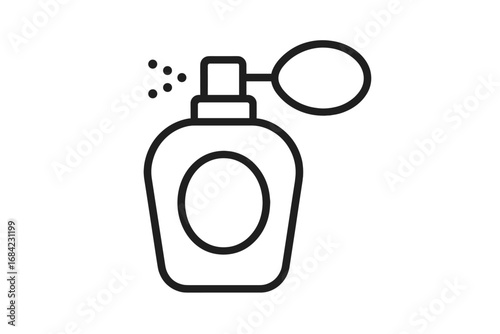 Perfume bottle line icon vector. Classic spray with atomizer pump. Concept for fragrance, cosmetics, beauty, scent, aroma, glamour, luxury. Isolated graphic design element.