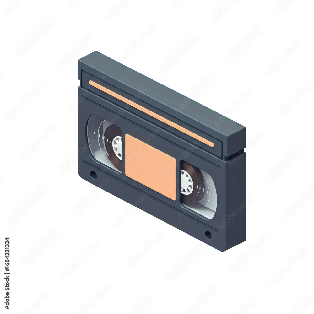 Obraz premium Isometric View of a Gray Vhs Cassette with Orange Details Retro Vintage Style Media Storage Isolated on Transparent Background