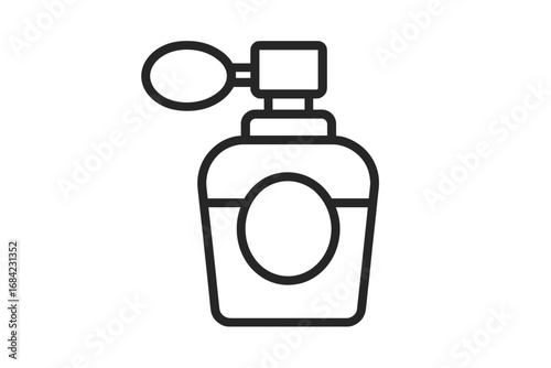 Elegant vintage perfume bottle vector illustration with atomizer spray, classic fragrance container icon for graphic design, websites, cards, books, marketing, and beauty themes