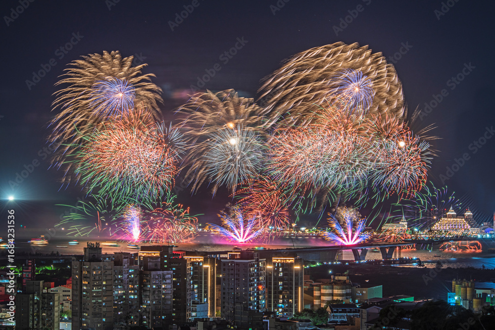 Fototapeta premium The Summer Fireworks Festival takes place in Tamsui, New Taipei City.