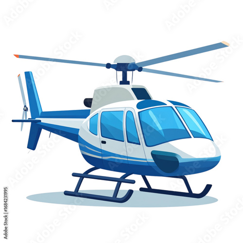 Blue and white helicopter flat design illustration