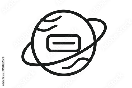 Planet with Minus Symbol Outline, Space Icon for Graphic Design, Web, Apps, Adverts, and Various Cards, Vector Cartoon Illustration with Transparent Background, Modern Space Element
