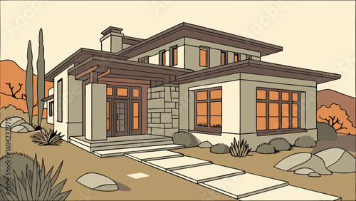 Modern House Exterior Architectural Design Home Illustration Residential Building Flat Design Simple Home House Plan Contemporary Architecture Suburban Home House Facade Building Exterior Home Design.