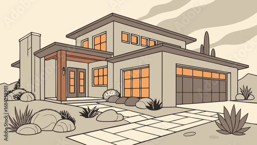 Modern House Exterior Architectural Design Home Illustration Residential Building Contemporary Home Real Estate Property Landscape Design House Plan Home Design New Home Home Architecture Suburban Ho.