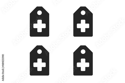 Triage tags vector icon set for emergency medical patient sorting. Disaster victim classification system. Immediate, delayed, minor, deceased priority categories. First aid symbol.