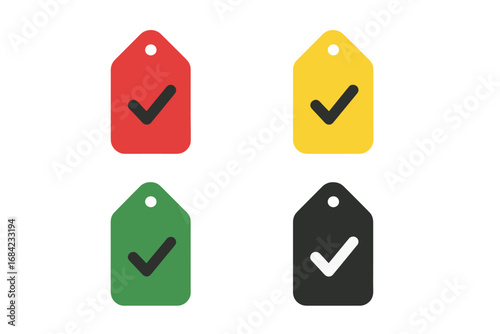Triage tags vector icon set. Medical sorting system for emergency and disaster. Patient classification categories. Red, yellow, green, black color code. Hospital priority check.