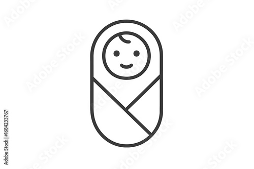 Minimalistic baby swaddle icon symbol for web and graphic design, newborn infant wrapped in blanket illustration, cute child avatar for apps, banners, social network, and cards vector artwork