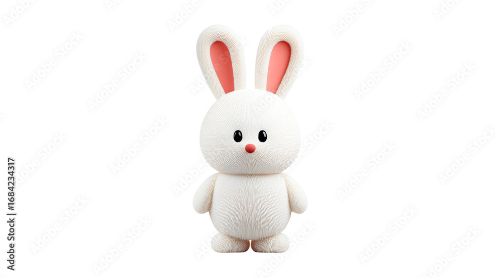Fototapeta premium Cute white rabbit toy with pink inner ears, perfect for kids' rooms or playful designs.